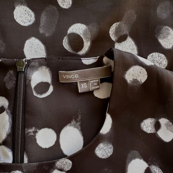 Vince. Dress Abstract Polka Dot Black & Gray Tie Detail Pockets Size XS - Picture 7 of 9